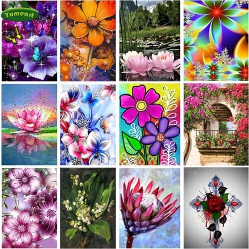 YUMEART Paint With Diamonds Painting Full Square Drill Diamond Embroidery Flower 5D Cross Stitch Square Diamond art and Crafts