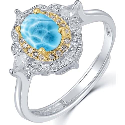 Fashion Jewelry 0.50ct Natural Vintage Blue Larimar Gemstones 925 Sterling Silver Jewelry Engagement Wedding Ring