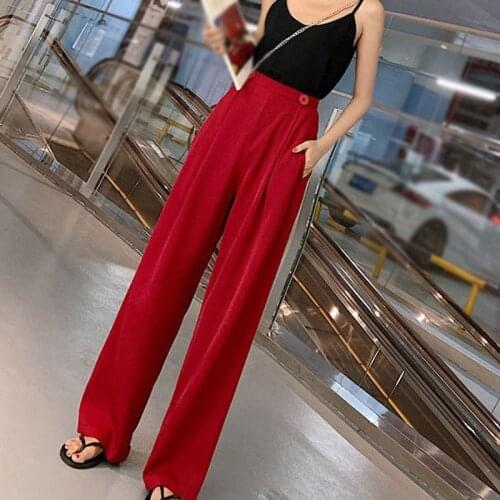 Elegant Pants Summer Loose Casual Trousers For Women High Waist Maxi Wide Leg Pants Black Red