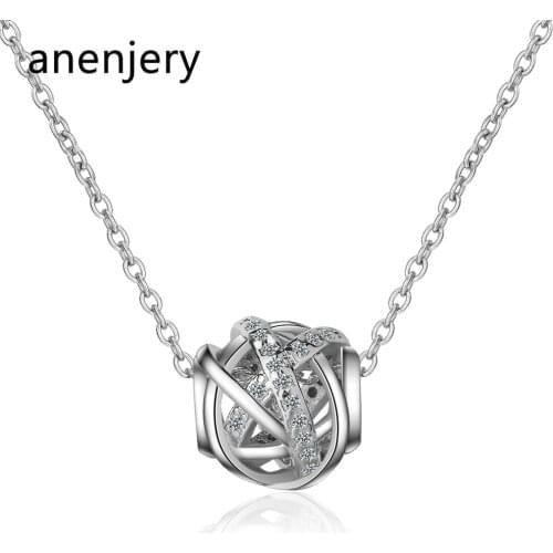 ANENJERY 925 Sterling Silver Charm Lucky Beads Necklaces For Women Two Colors Micro Zircon Necklace Choker S-N358