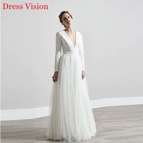 Платье Sexy V-Neck Long Sleeves Backless Vestido De Noiva Wedding Dress Robe De Soiree Bride To Be Vestidos De Fiesta
