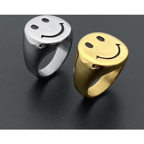 Trendy Smiley Face Stainless Steel Female Ring Retro Vintage Gothic Opening Adjustable for Women Dropshipping