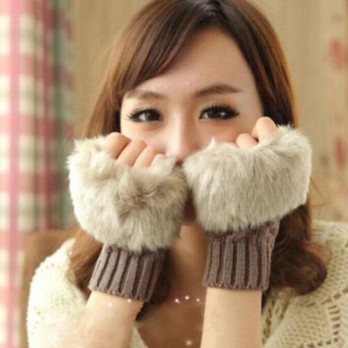 Winter Women Gloves Stylish Hand Warm Fingerless Mitten Ladies Faux Fur Crochet Knitted Wrist Warmer Lady Short Gloves