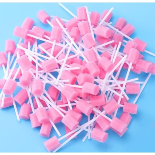 100pcs/Pack Disposable Oral Care Sponge Swab Tooth Cleaning Mouth Swabs hisopos bucales oral care sponges (Pink)