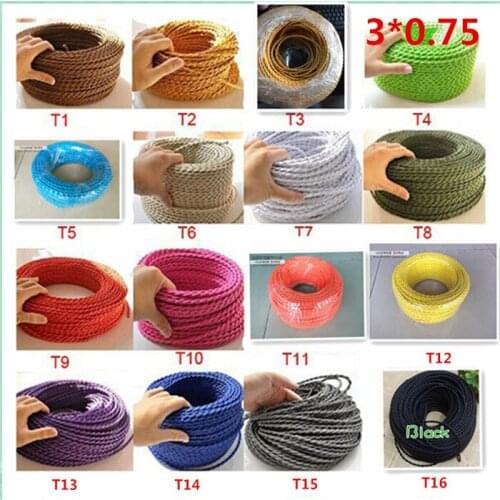 3 cores different colors braided textile fabric cable 3*0.75mm cloth coated silicon cable DIY vintage pendant lamp cloth wire