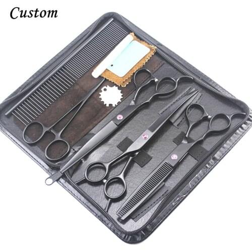 Custom 5 kit left hand japan pet 7 inch shears dog grooming hair scissors cutting thinning barber tools hairdressing scissors