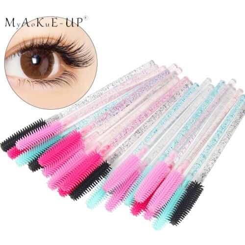 50Pcs/Pack Silicone Brushes Disposable Eyelash Tool Comb Mascara Wands Makeup Brushes Individual Applicator Kit for Eye