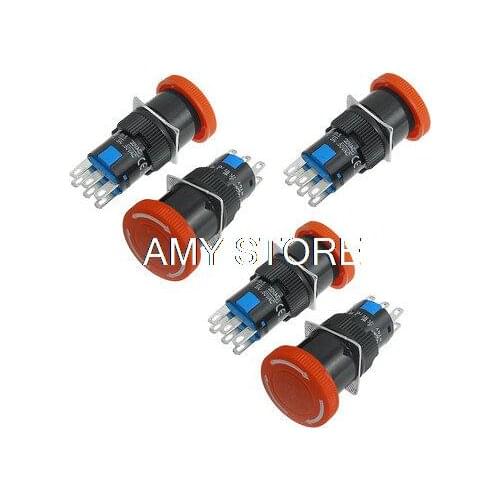 6Pins 2NO 2NC Latching Mushroom Emergency Stop Pushbutton Switch 22mm Mounting Hole