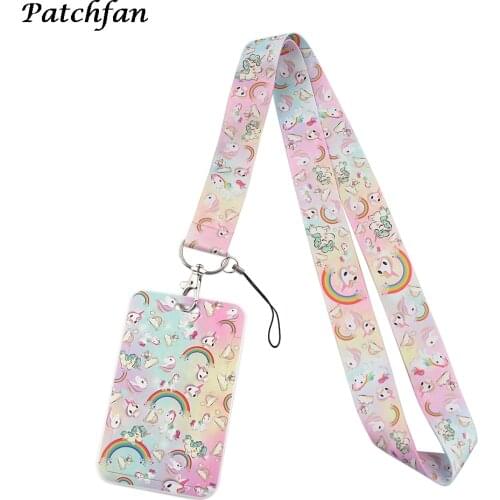AD420 Patchfan Cartoon Horse Lanyard Keychain keys Badge ID Mobile Phone Rope Kids Gifts Lanyard With Card Holder Cover