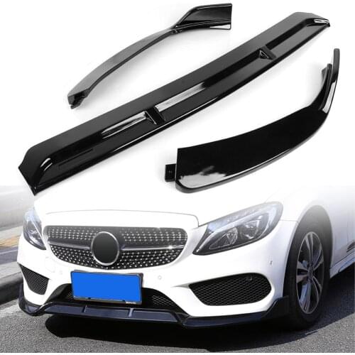 For 2019 Mercedes Benz W205 C-class Auto Car Front Lip Bumper Trim Cover Sport Style Gloss Black ABS Plastic Spoiler Wings