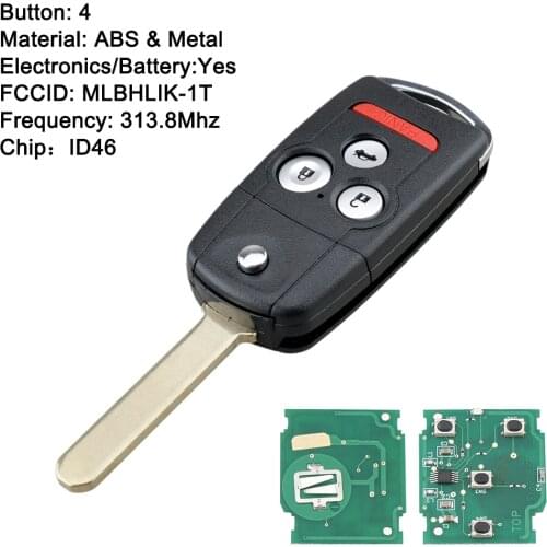 Car Smart Entry Remote Key Fob for Acura MDX TL 2007 2008 2009 2010 2011 2012 2013 2014 ID46 Chip 4 Buttons Electronic Key Case