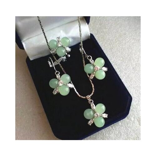Free Shipping wholesale fashion new design jewelry 3 light green Natural Stone beads flower pendant earrings & ring jewelry sets