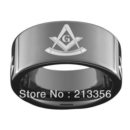 FREE SHIPPING!USA HOT SELLING E&C TUNGSTEN JEWELRY 8MM MENS SHINY BLACK TUNGSTEN MASONIC MASTER RING FREEMASON PAST MASTER RINGS