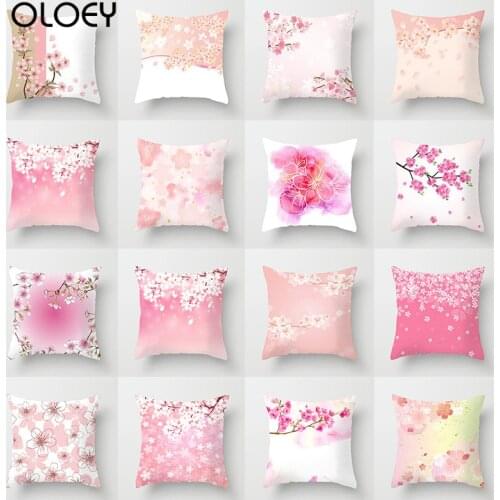 Pink Flower Decorative Cushion Cover Floral Pattern Polyester Throw Pillowcase Car Sofa Bedroom Decor Pillow Cover 45X45CM