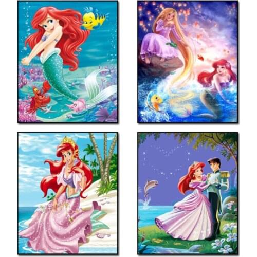 Disney Cartoon Mermaid Diamond Painting Cross Stitch Kits Mosaic 5D Diamond Embroidery Diy Home Decor