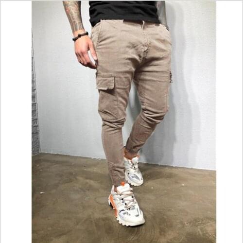 Men Pencil Cargo Pants Solid Color Straight Casual Long Pants with Pockets Slim Fit Male Jogger Work Trouser Sweatpant Plus Size
