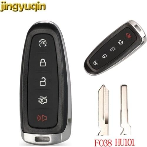 Jingyuqin 10pcs Remote Key Shell for Ford Edge Escape Flex Explorer Taurus 5 Button Car Key Fob Housing FO38 HU101 Blade