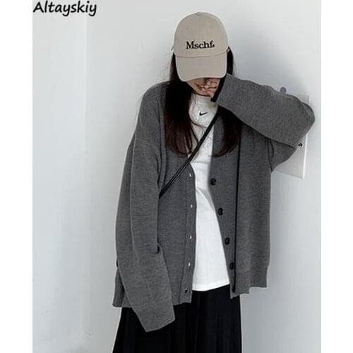 Cardigan Women Cool Solid Color Lady Simple Single Breasted Streetwear Harajuku Loose Couple Knitting Clothing All-match Preppy