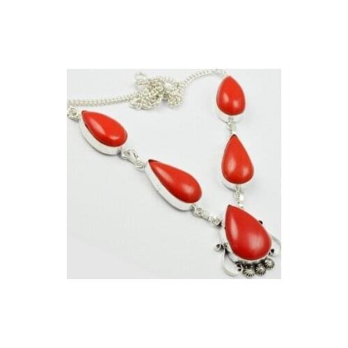 Coral Necklace Silver Overlay over Copper, 49 cm, N2438