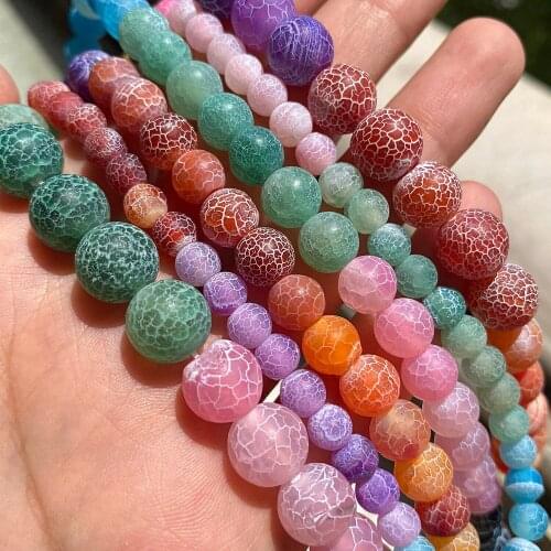 Natural Stone Frost Cracked Agates Round Shape Loose Stone Beads For Jewelry DIY Making Bracelet Accessories 15 inches 6 8 10 mm