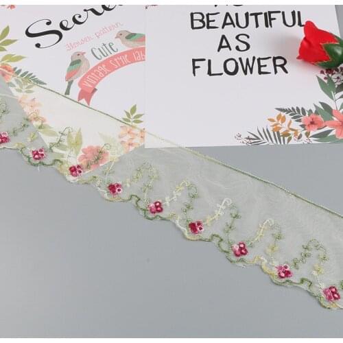 20Yards Embroidered Flowers Mesh Lace Fabric Applique Collar Edge Trim Ribbon Skirt Headwear Sewing Guipure Supplies 9cm