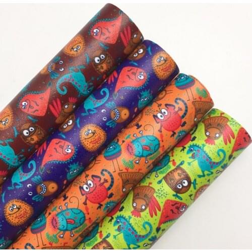 LEOsyntheticoDIY Halloween Monsters Imps Printed Synthetic Faux Leather Sheets Vinyl Fabric Felt Backing for Bows 21X29CM R109A