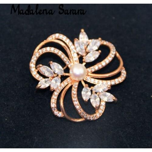 MADALENA SARARA AAAA Zircon And Crystal Inlaid Pearl Brooch Gol Plated Copper Style Fine Brooch Pin For Women Jewelry BH-10013