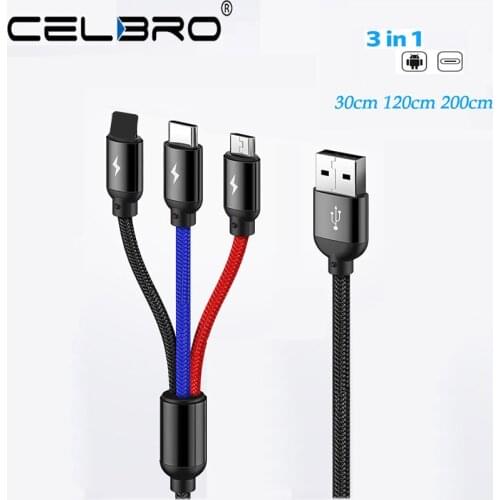 3 In 1 Multi USB Type C Cable 2 Meter Micro Usb C Short Cabel Multiple Usb Charger Cable For Samsung S20 Ultra 20 Charge Wire 2m