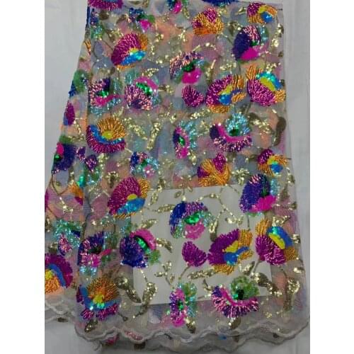 New Sequins French Nigerian Lace Fabrics 2020 High Quality Handmade Embroidery Beige Tulle African Laces Fabric for Wedding