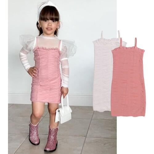 1-6Y Summer Fashion Toddler Kids Baby Girl Dress Solid Skinny Sleeveless Spaghetti Strap Princess Party Dress Clothes