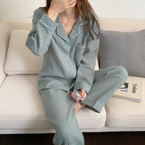 Alien Kitty Polka Dot Gentle Two-piece Suits Chic Women Soft Sweet Sleepwear Warm Cute Winter Loose Pajamas Fresh Home Clothes