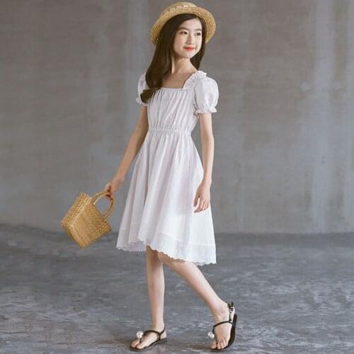 6 To 18 Years Big Girls Dresses 2021 Spring Summer Kids Clothes 100% Cotton Teenager Children Party Dress For Girl Short Sleeve