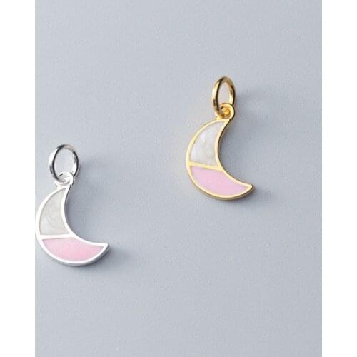 925 Sterling Silver Colorful Patchwork Craft Moon Charms 11.5mm Decoration Ornament Pendants Findings DIY Jewelry Making Gift