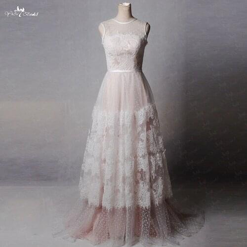 RSW1368 Yiaibridal Real Job Photos Dots Tulles Vestidos Boda Champagne Lining Ivory lace Boho Wedding Dress