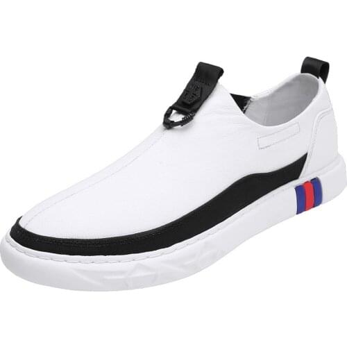 Original Men Casual Youth Shoes Head Layer Cowhide Leather Shoes Genuine Leather Elastic Bnad Shoes Loafers