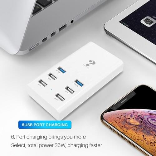Tutew Smart 6 USB ports Universal Phone Charger Fast Charging Power Adapter Wall Desktop Charger for Xiaomi Huawei Samsung s10