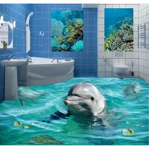 Waterproof floor mural painting Custom Photo self-adhesive 3D floor 3d floor wallpapers Cute dolphin floor mural