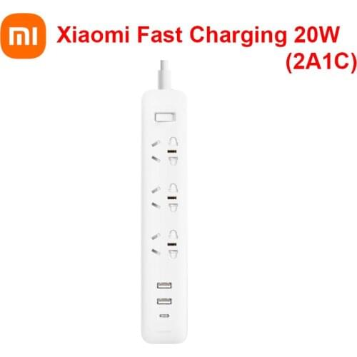Xiaomi Power Strip Mi Mijia QC3.0 20W Fast Charging 2A1C 3Sockets 2USB 1type-c Standard Plug Interface Extension Lead 1.8m white