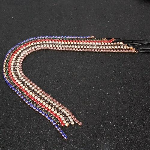 Bling Colorful Rhinestone Long Tassel Chain Hair Pins Bridal Wedding Hair Accessories Bling Crystal Ponytail Headband Hair Clip