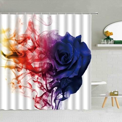 Colorful Rose Creative Pattern Shower Curtain Geometric Ripple Stripe Bathroom Decor Purple Leaves Waterproof Fabric Curtains