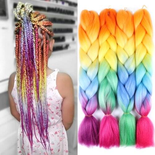Rainbow Ombre Braiding Hair 24 Inch Jumbo Braids For Braiding Twist Box Braids Hair Kanekalon Hair Extensions Pink Purple Blonde