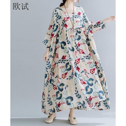 Plus Size Ladies Dresses for Women 4XL 5XL 6XL 7XL Cotton Floral Summer Beach Dress Woman 2021 Oversized Long Dress Robe Femme