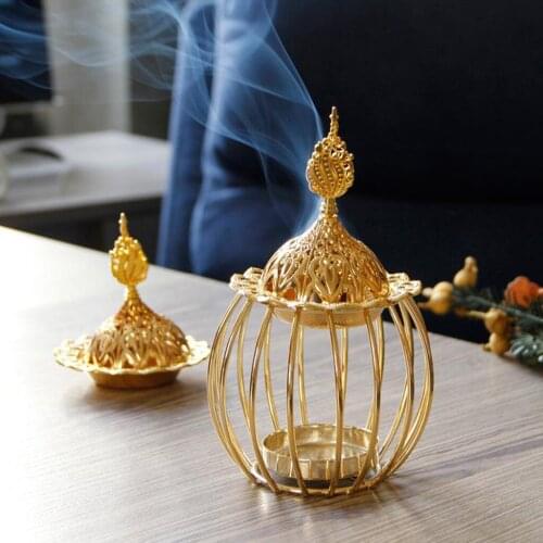 Gold Metal Art Incense Burner Candlestick Holder Candlestand Study Bedroom