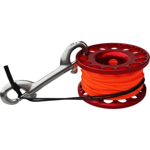 1 Pcs Scuba Diving Finger Spool Reel 30m Line with Stainless Steel Dual End Bolt Snap Clip Red Aluminum Alloy