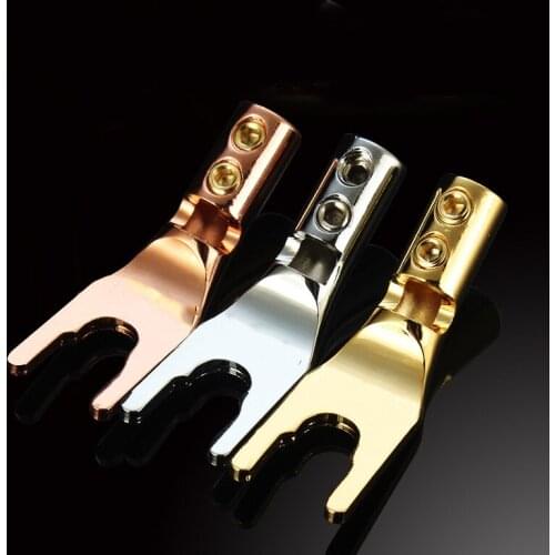 1pcs New Speaker Cable YNew Speaker Cable Y Plug Rhodium Gold plated Y Brass Plugs Audio Screw Connector Vintage Speaker A