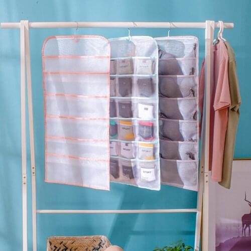 4 Colors Newest Arrival Underwear Storage Hanging Bag with Transparent Pockets Space Saving Wardrobe Organizer
