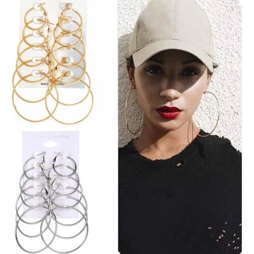 6 Pairs Hip Hop Hoop Earrings Set Big Circle Earrings Jewelry for Women Girls Steampunk Ear Clip Punk Style Earring Ear Ring