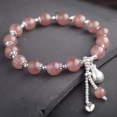 Handmade 925 Silver Rose Quartz Beads Bracelet Sterling Beads Good Luck Bracelet Silver Beaded Bracelet
