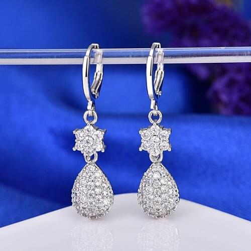 Charmhouse 18K White Gold Color Earrings For Women Waterdrop Earing with Zirconia Brincos Wedding Bridal Jewelry Accessories