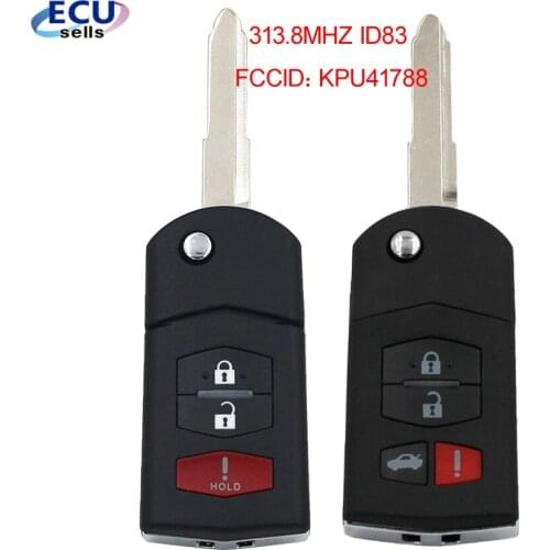 4D63 Chip 3/4 Buttons Folding Remote Car Key Fob 313.8MHz FCCID:KPU41788 For Mazda 3 5 6 CX-7 CX-9 MX-5 Miata 2009-2010
